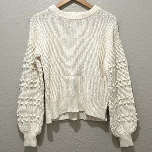 Madewell Cream Knit Pullover Sweater With Bobble Balloon Sleeve, size XS